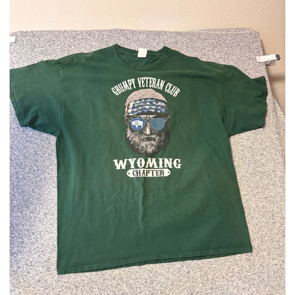 Fruit of the Loom T-Shirt Mens 2XL Green Veteran Grumpy
